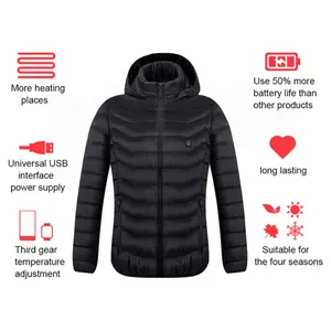 New Heated Jacket Coat USB Electric Jacket Cotton Coat Heater Thermal Clothing Heating Vest Men's Clothes Winter Elastic Fabric Long Sleeve Collar Stylish Asian European American Fit Medium Length Outdoor Activities