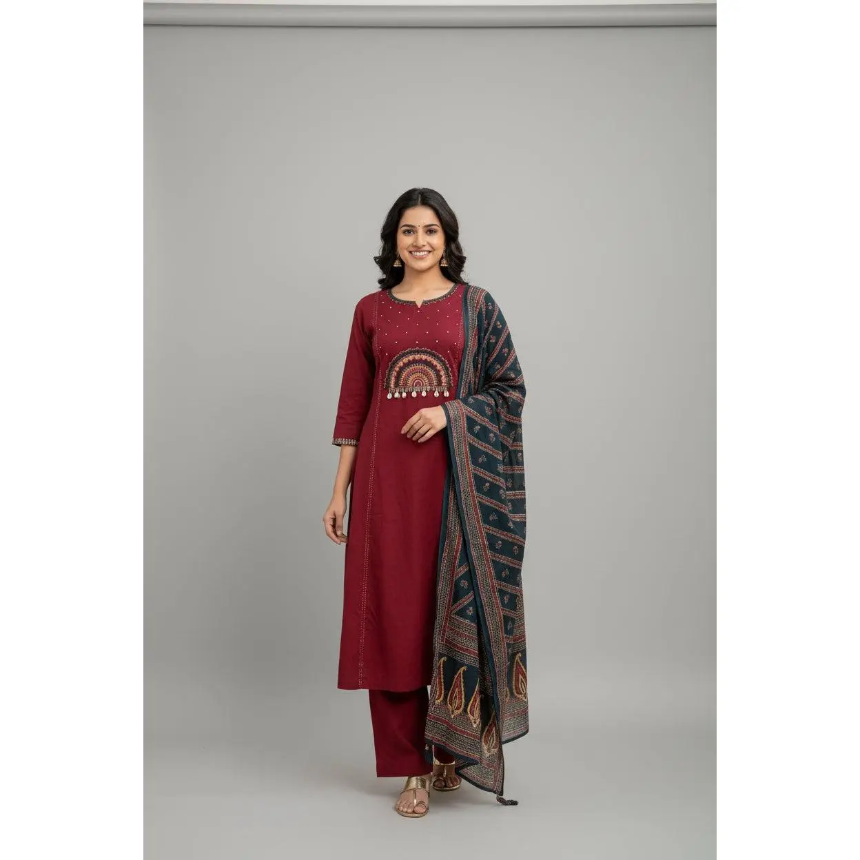 Maroon Kurta Set with Dupatta Traditional Suit Design