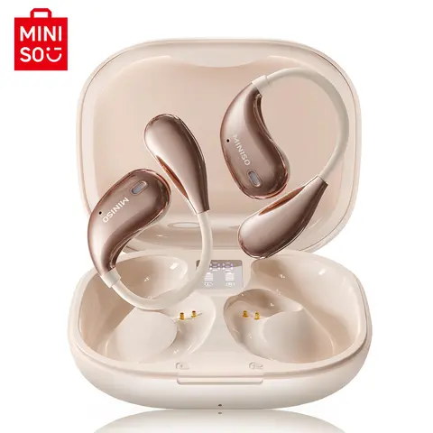 MINISO X33 Open Ear Wireless Bluetooth 5.4 Earphones - Chargeable IPX5 Waterproof Sports Headset, 35hrs Playtime, Lightweight, Premium Audio, Long-Distance Connection, Charging Case, Built-In Mic, Hands-Free Calls, ANC, Ideal for Walking