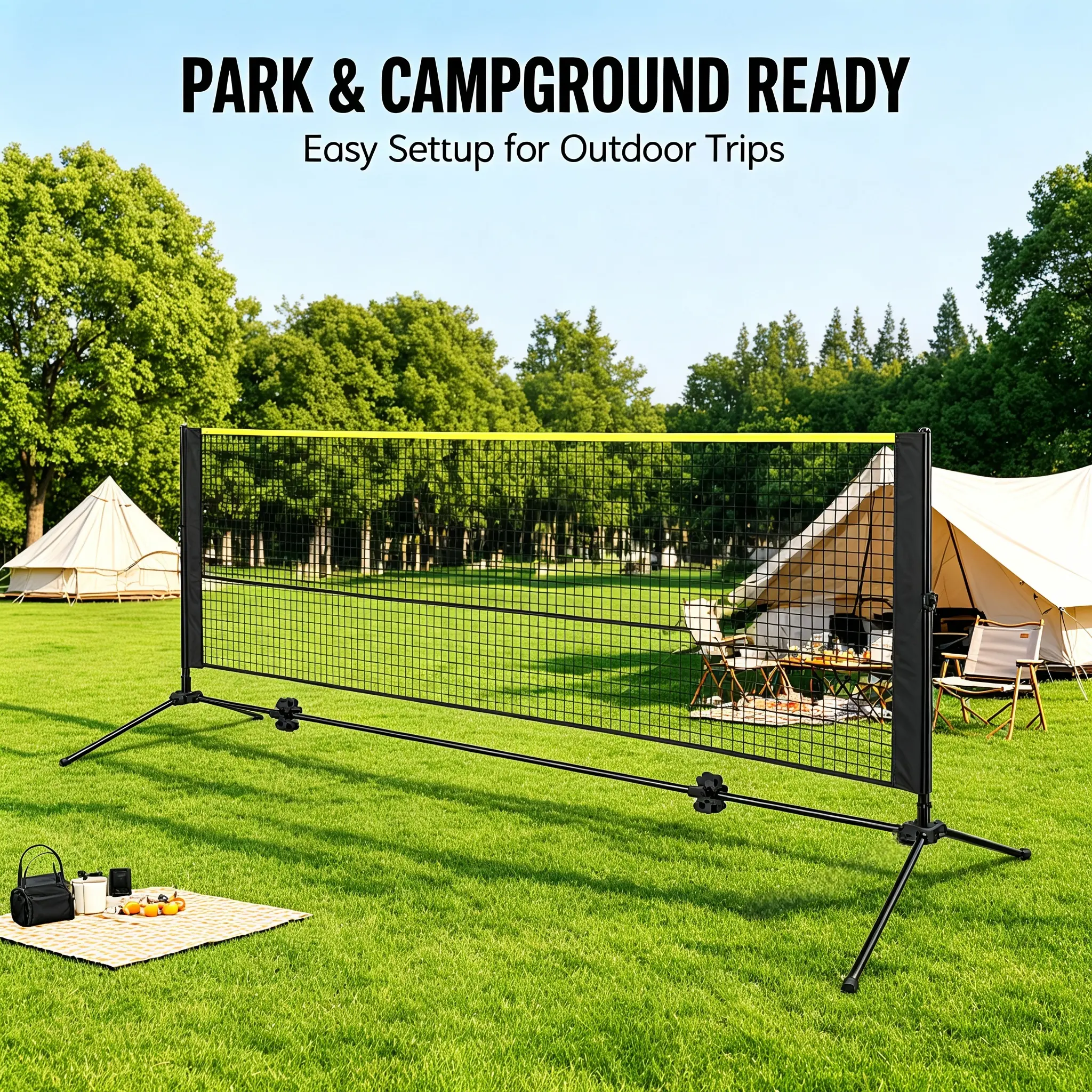 14ft Portable Foldable Multi-Sport Net System - Height-Adjustable for Badminton, Pickleball, Tennis, Kids Volleyball, with Carry Bag for Beach, Park pickle ball