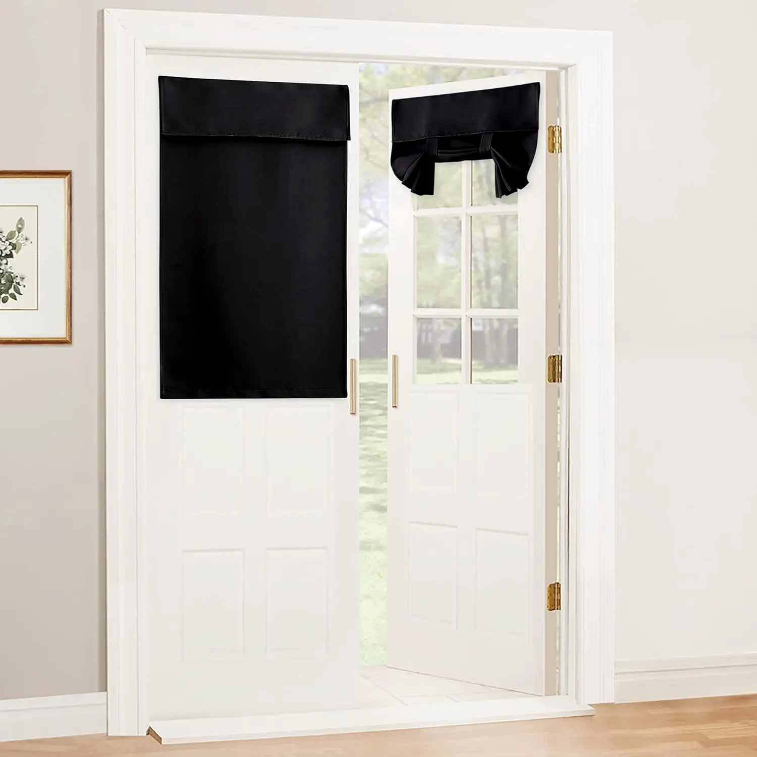 Blackout French Door Curtain - 1 Panel, W26 x L40 Inch No-Drill Adhesive Privacy Blind, Thermal Insulated Kitchen Drape for Small Half-Glass Doors