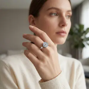 Elegant Gold Ring with Dual Gemstones - Luxurious Jewelry for Women, Adjustable Opening, Mikropavé Setting, Stress-Reducing Design, Evil Eye Symbol, High-End Commercial Style