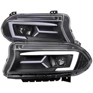 2015-2023 Dodge Charger LED Strip Projector Headlights w/ LED Sequential Turn Signal (Matte Black Housing/Clear Lens)