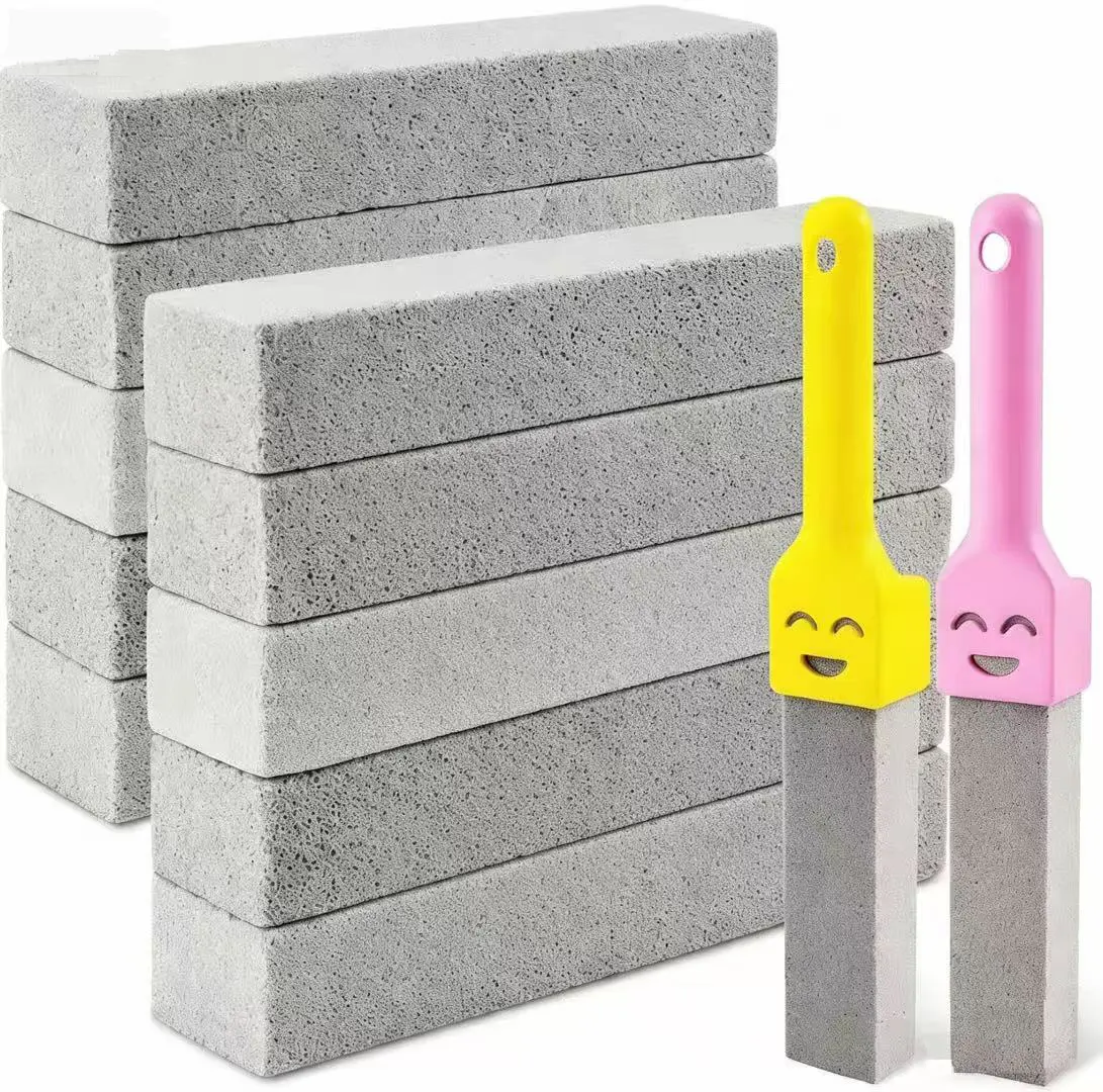 12-Pack Sturdy All-Natural Double-Sided Pumice Stone Toilet Cleaning Brushes with Toilet Cleaner Wand, Bathroom Accessory for Hard Water Rings, Limescale Removal - Ideal for Business, Personal Gifting