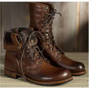 Motorcycle Boots Women Men Retro Lace-Up Combat Boot Low Heel Shoes