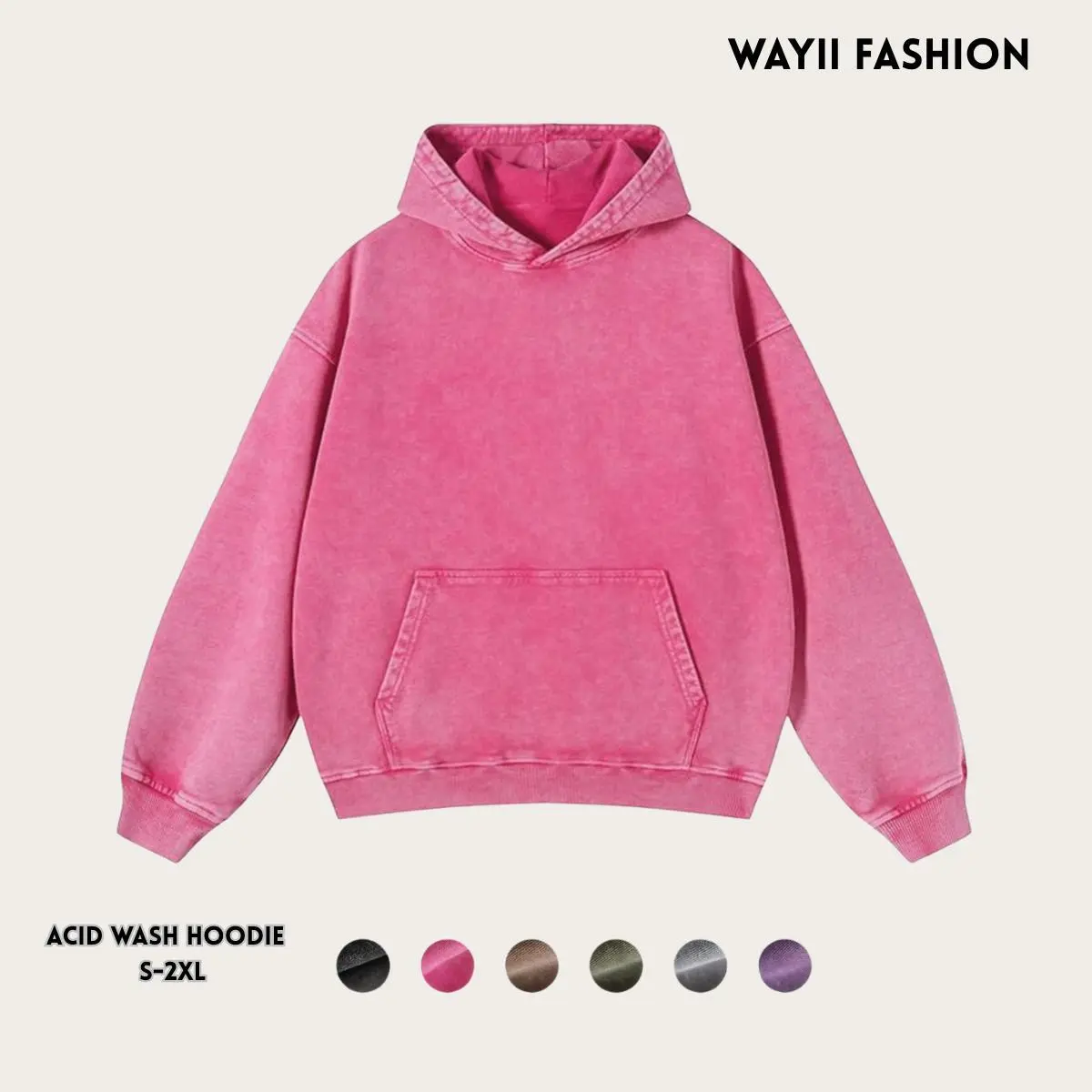 Wayii Women's Vintage Acid Wash Polyester Hoodies - Basic, Oversized Loose Fit Longsleeves, Kangaroo Pocket, Winter Casual Essentials (Pairs with Bottoms)