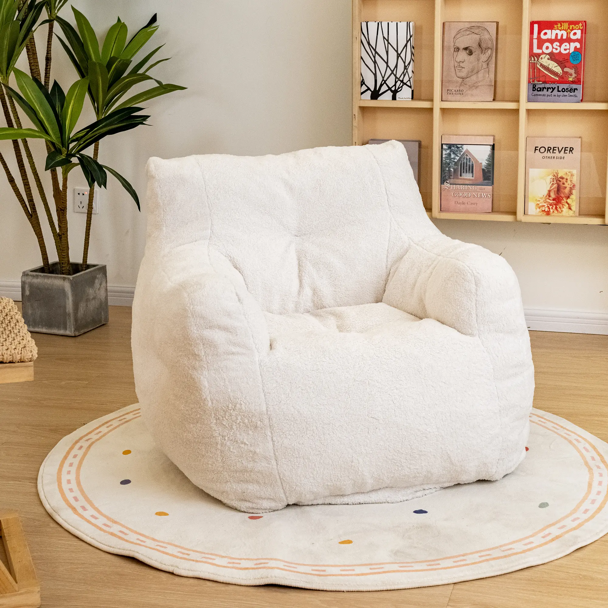 Hooseng Teddy Fleece Bean Bag Chair for Adults, Tufted Soft Cover with Memory Foam Filler, No Assembly Required, Fluffy Lazy Sofa for Living Room, Home Decor & Relaxation