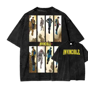 Invincible Unisex Washed T-Shirt, Retro Vintage Oversized Tee, Invincible Comic Graphic Print, Casual Streetwear Y2K Aesthetic, Soft Cotton Blend Short Sleeve Top for Men Women Fans