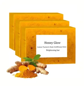 Lemon Turmeric & Kojic Soap Fragrance - Jabon De Curcuma, Original Honey Glow Brightning Bar Vitamin C Complex For Face And Body skin