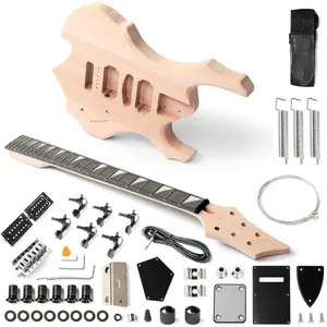 Glarry DIY Electric Guitar Kit, 6 Strings Guitar Kit with Mahogany Wood Body Maple Neck for Beginner, All Components Included Build Your Own Guitar (Burning Fire)