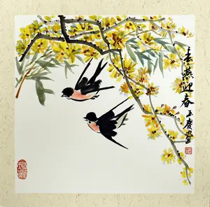 Hand-Painted Chinese Ink Art – Swallows and Spring Blossoms