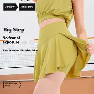 Women's Outdoor Sports Fitness Skirt Fake Two-Piece High Elastic High Waist Skirt Running Badminton Yoga Pleated Tennis Short Skirt