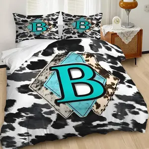 2/3 Pcs Letter B and Black and White Spotted Pattern Duvet Cover Set, A Rugged and Free Style Bedroom Bedding Set Made of Soft Ultra-Fine Fiber Material, Providing A Comfortable Sleeping Experience. Includes 1 or 2 Pillowcases, Unfilled/Zippered Closure