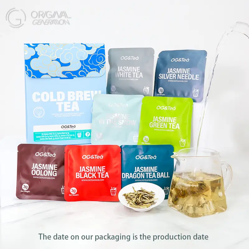 LA 7-Pack Variety Cold Brew Jasmine Tea Set Beverage (21g, 3g Each) – White, Black, Green, Oolong, In The Snow, Silver Needle, Dragon Tea Ball Blends
