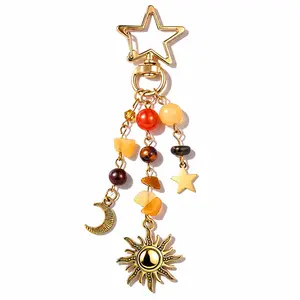 Sun Moon Keychain Colorful Star Beads Gemstone Charm Y2K Aesthetic Purse Handbag Backpack Decoration Gift For Women Men