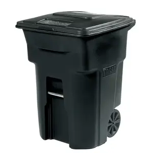 Toter 96 Gallon Black Plastic Wheeled Indoor/Outdoor Hinged Lid Trash Can