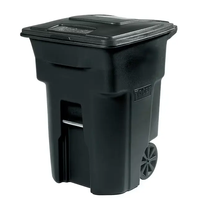 Toter 96 Gallon Black Plastic Wheeled Indoor/Outdoor Hinged Lid Trash Can