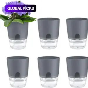 6pcs Self-Watering Planters, 10.5cm Plastic Pots with Watering Bottles, Modern Decorative Flower Pots, Home Decor Pots for Indoor Plants #GLOBAL PICKS