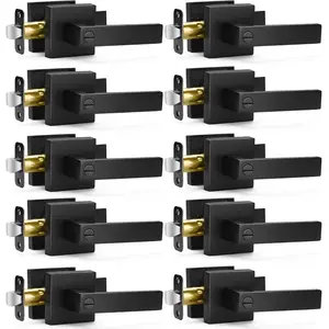 10 Pack Matte Black Door Handles Privacy Door Levers, Keyless Interior Door Knobs Square Door Levers Heavy Duty Door Locks for Bedroom Bathroom, Reversible Flat Levers