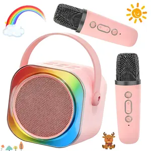 Mini Karaoke Machine for Kids Teens Adults - Portable Bluetooth Speaker with 2 Wireless Mics & LED Lights, Perfect KTV Toy for Home Party, Best Christmas Birthday Gift for 6-12+ Boys Girls