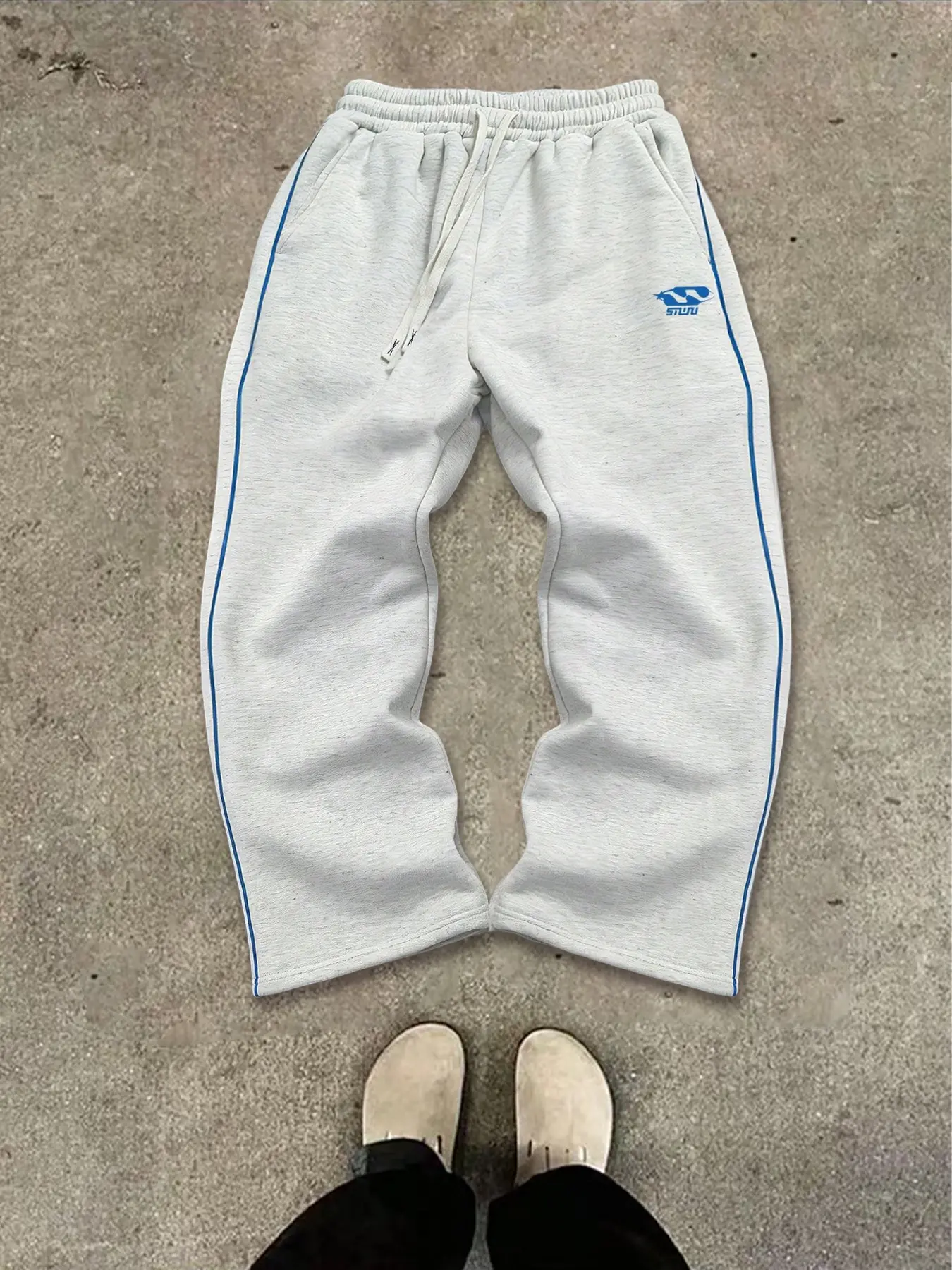 American Style Simple Side Stripe Letter Print Wide Leg Sweatpants, Loose Hanging Sport Long Pants, Men's Casual Straight Leg Pants, Casual Sports Pants, Casual Sportswear Pants