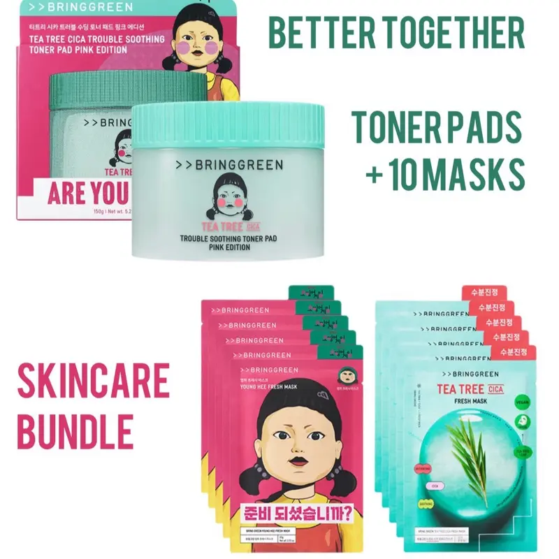 BRING GREEN Complete Skincare Set – Toner Pads + 10 Tea Tree Cica Masks