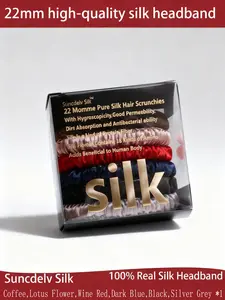 Suncdelv Silk Hair Tie Set, Elegant Simple Style, 22mm Thickness, Pure Color High-Quality Hair Bands, Valentine's Day Gift, Ponytail