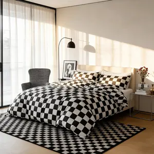 Modern Chessboard Pattern Bedding Set, Soft Durable 3-Piece Sheet Set Includes 1 Duvet Cover & 2 Pillowcases, No Insert Perfect Bedroom Decor
