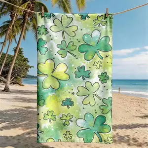 "Watercolor Clover Shamrock" Themed Beach Towel | Oversized, Quick Dry, Ultra-Soft Polyester | Multi-use for Travel, Swimming, Camping, Fitness | Perfect Choice for Beach Vacations | Machine Washable | 2D Flat | Best Gift for Friends and Family.