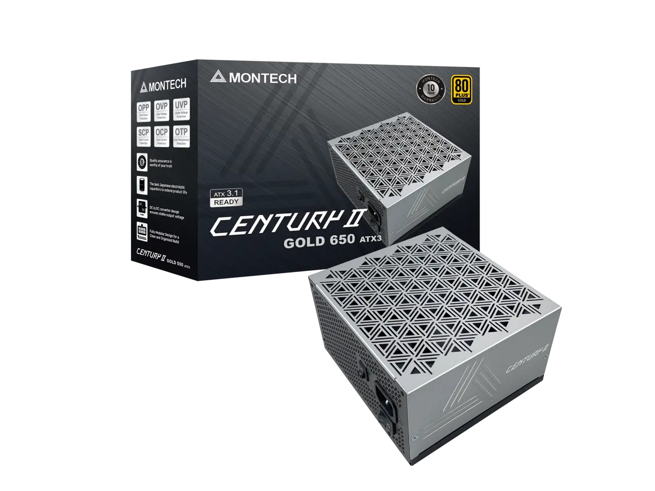MONTECH Century II - 650W High-End ATX Gaming Power Supply - 80 Plus Gold Efficiency - Fully Modular - ATX 3.1 & PCIe 5.1 Ready with 12V-2x6 Cable - Zero RPM Low - 10 Years Warranty
