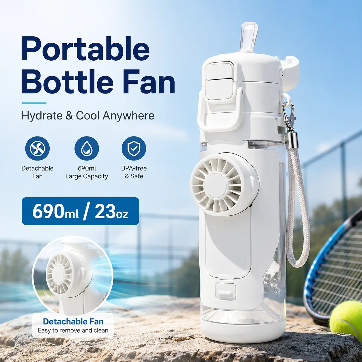 Bottle CRILEAL Water Cup Stainless Steel - Dual Function Water Bottle. 2-in-1 Water Bottle with Built-In Foldable Fan, Portable Dual-Drinking Cooling Water Bottle with Fan 3 Speeds USB, 3 Speeds Adjustable for Outdoors Sports kit  Gift Girls