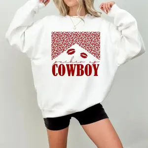 Pucker Up Cowboy Leopard Print Sweatshirt, Western Style Graphic Hoodie, Funny Country Kiss Apparel, Unisex Styles, Full Color, Full Size, For Men And Women