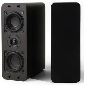 OoO Passive Slim Bookshelf Speakers with 3-Inch Woofers and Silk Tweeter, Thin Design Under 4" Wide, for Desktop Stereo or  Theater Surround Sound, Wall Mountable, Pair, Dark Walnut