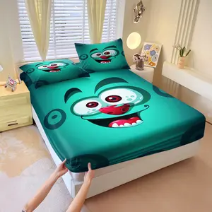 Funny cartoon smiley face printed bed sheet set, Includes 1 Bed Sheet & 2 Pillowcases without Filler,soft and cute, comfortable and breathable, is a cute bedding item for children.