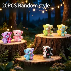 20PCS-Assembled Two-Tone Sitting Bear DIY Decoration Accessories, Trendy Cool Bear Figurine, Desktop Decoration, Dark Style Decoration Accessories