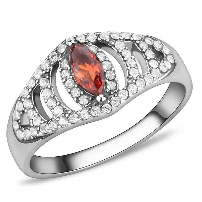 Size 6 Women's High-Polished Stainless Steel Ring with AAA Grade CZ Accents, Orange Costume Jewelry