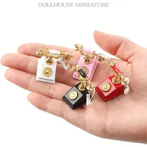 Miniature Dollhouse Telephone 1:12 Scale Retro Metal Rotating Phone Toy House Accessory, Random Decoration for Dolls