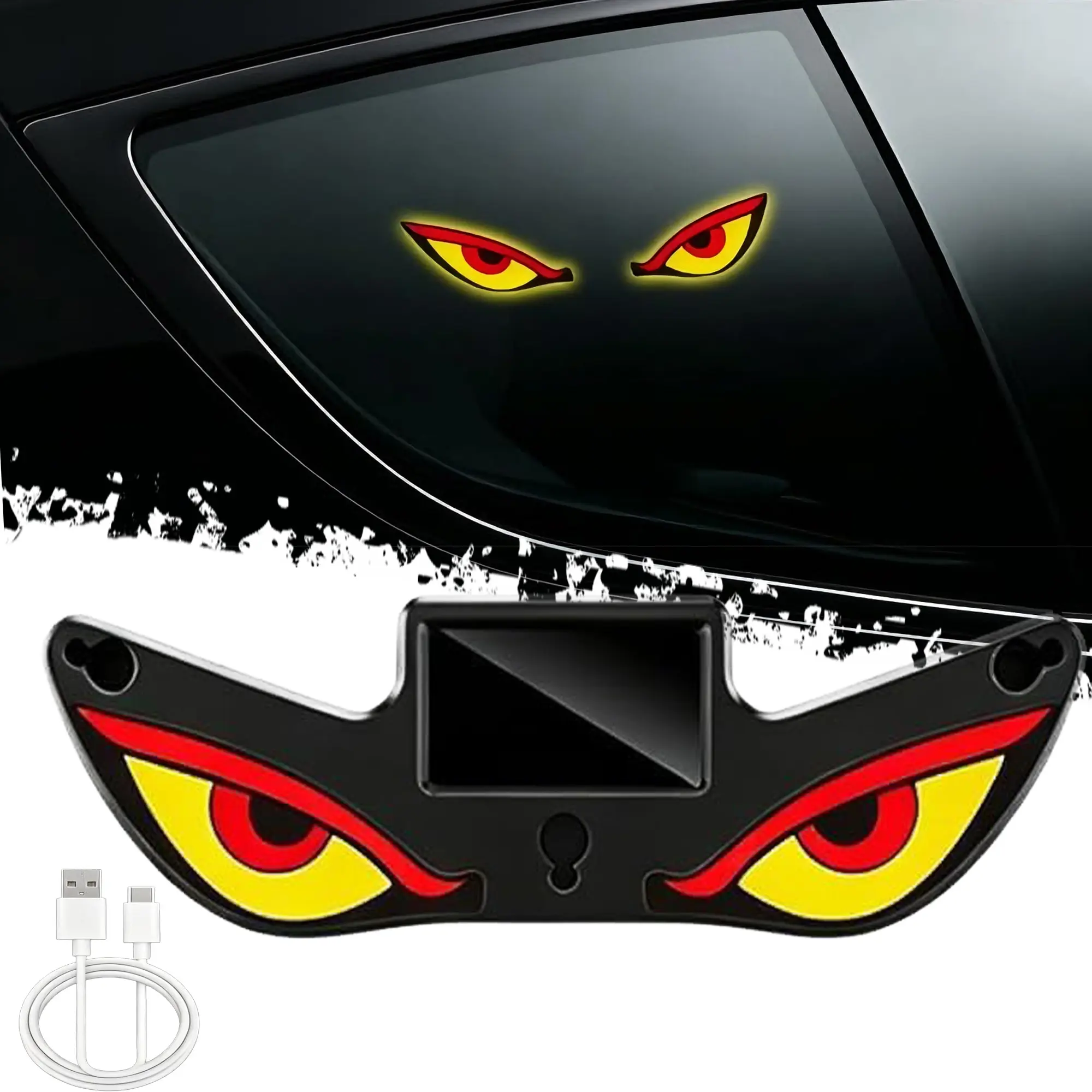 DIBMS Solar Powered Devil Eye LED Car Light, Demon Eyes Warning Lamp Dynamic Windshield Ambient Illumination with Suction Cup for Rear Window Truck SUV RV
