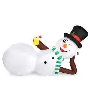 9.8 Feet Glowing Christmas Inflatable Decoration, Large Inflatable Lying Snowman, Fun Inflatable Yard Decoration, Built-in LED Lights, Suitable for Holiday Party Front Yard Lawn Garden Decoration