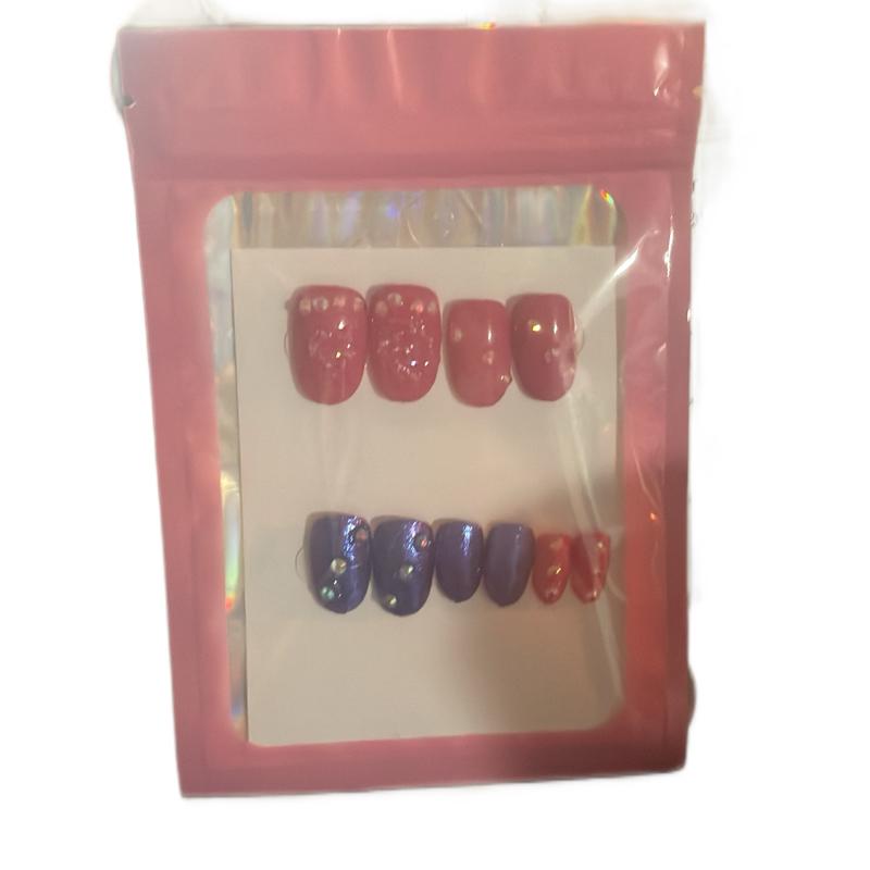 Kids Pink and Purple Acrylic Nails with Sticky Tabs for Easy Application and Stylish Look