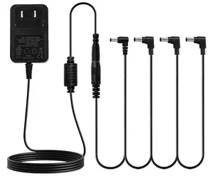 STRICH SPA-10 9V DC 1A Power Adapter with 4-Way Daisy Chain, Compatible with Most Guitar/Bass Effect Pedals (Tip Negative), Black Plug