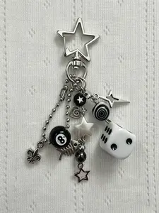 Handmade Rockstar GF Edgy & Dice Keychains, Grunge Beaded Jewelry, Bag Pendant, Emo Y2K Style, Unique Accessories