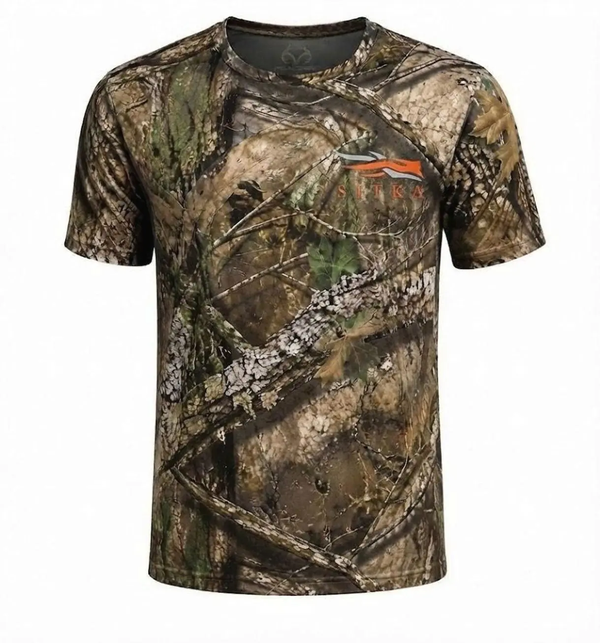 SITKA Men's Camo Hunting T-Shirt, Short Sleeve Outdoor Hunting Shirt, Woodland Camouflage Top, Lightweight Breathable Hunting Apparel for Fishing, Camping & Outdoor Activities