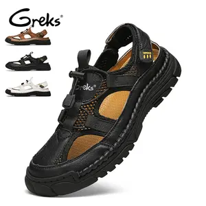 GREKS Men's Sport Sandals with Dual Adjustable Straps, Breathable Outdoor Trail Shoes, Hook-and-Loop Heel Band, Comfort Summer Walking Flats