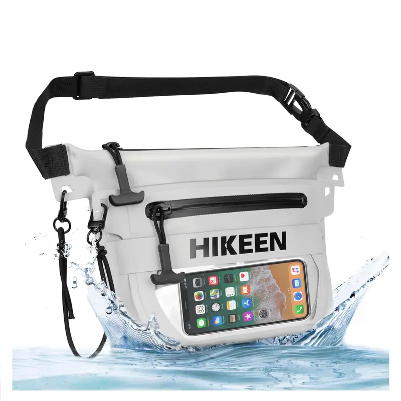 2-in-1 Warp-Resist PVC Waterproof Dry Bag - Adjustable Touchscreen Crossbody, IP68 Small Removable Boating Accessory, 2-Seal Compartments (Phone + Wallet), All Seasons Sports Gym Item (Gray)