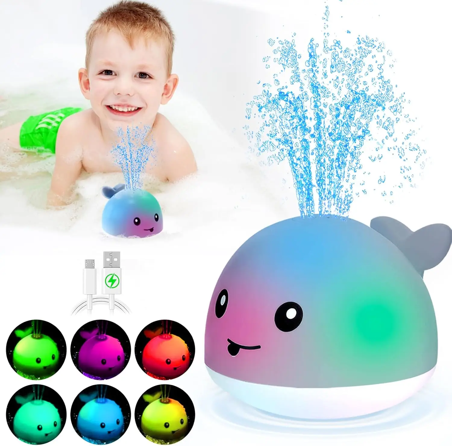 Fall Halloween Gift Whale Bath Toy Sprinkler, Light Up Water Toy for Toddlers 1-3, Whale Sprinkler Spray Water Pool Bathtub Toys Toddlers Infant (C)