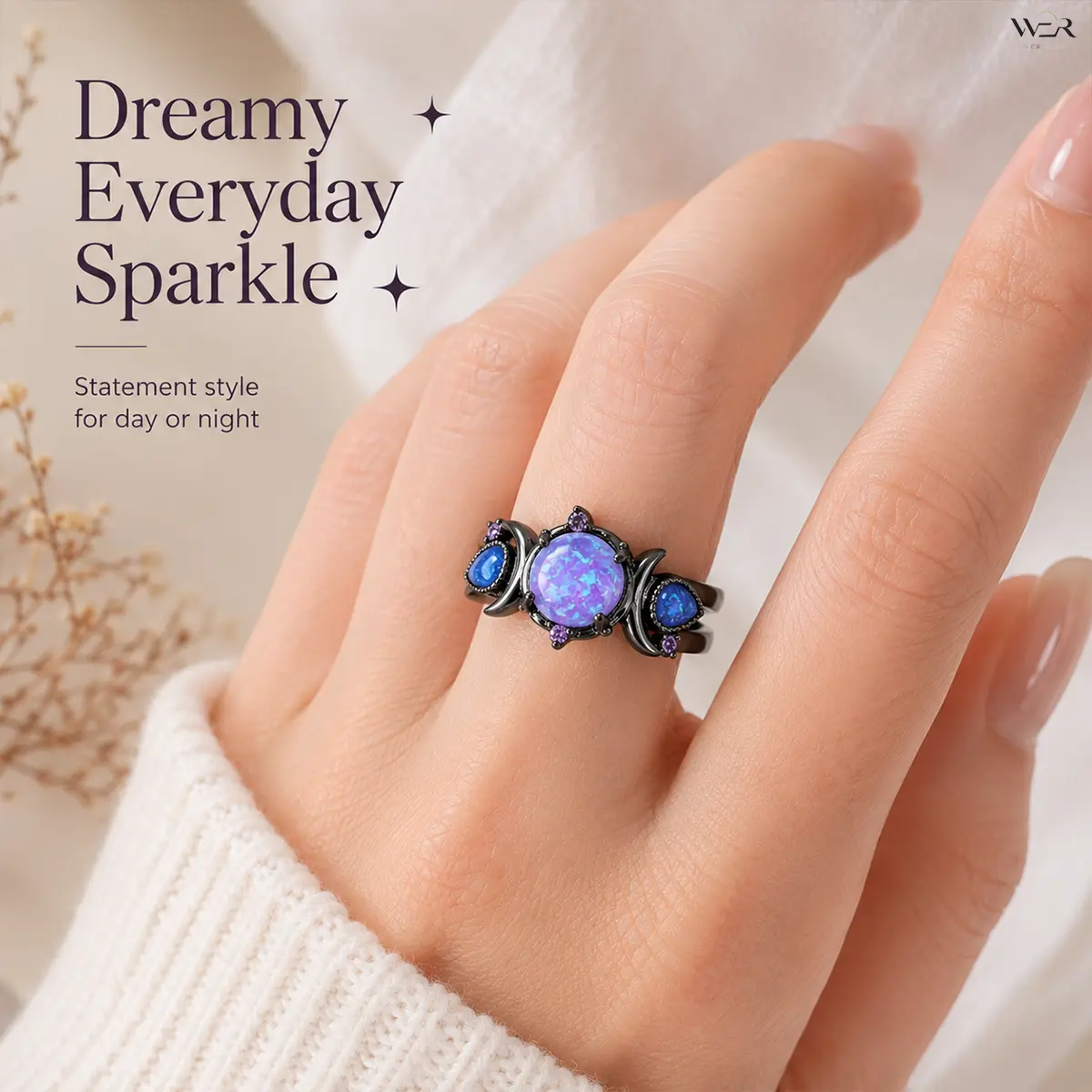 Women's Celestial Opal Ring - Sparkling, Elegant, Lightweight, Comfortable, Versatile, Feminine Summer Gift for Daily Wear & Special Occasions, Perfect Costume Jewelry Accessory, Rings for Women