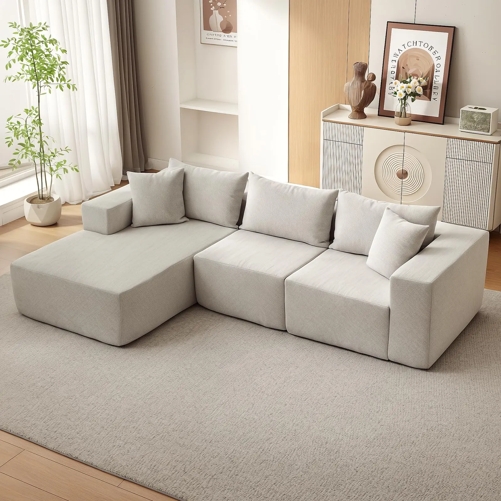 Corduroy Modular L‑Shape Sofa – Cloud‑Feel Compressed Sectional Couch – Multi‑Purpose Corner Sofa with Chaise for Living Space Decoration