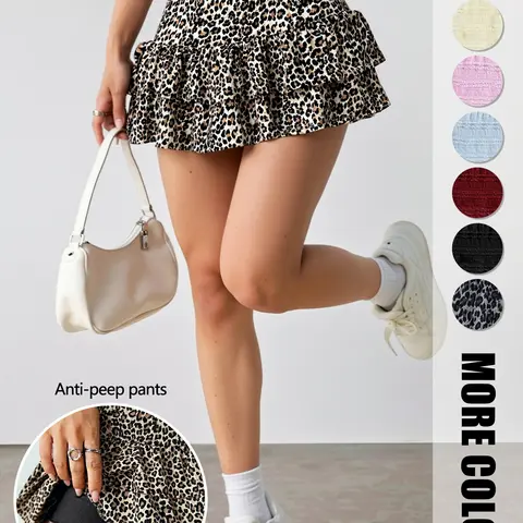 Women's Pleated Ruffled Mini Skirt, Pleated Sports Skirt, Athletic Skirts, Casual Sporty Skirt, with Lace High Waist Attached Leggings Double-Layer Flared Design Comfortable Fabric Suitable for Outdoor Leisure Activities Daily Wear