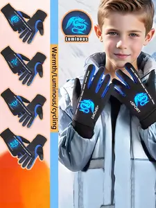 Winter Thickened Warm Reflective Gloves, Night Glow Ski Gloves for Boys and Girls, Outdoor Play Walking Cycling Snowboarding, Outdoor Sports Gloves